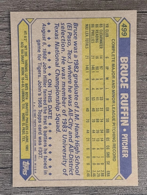 1987 Topps #499 Bruce Ruffin RC