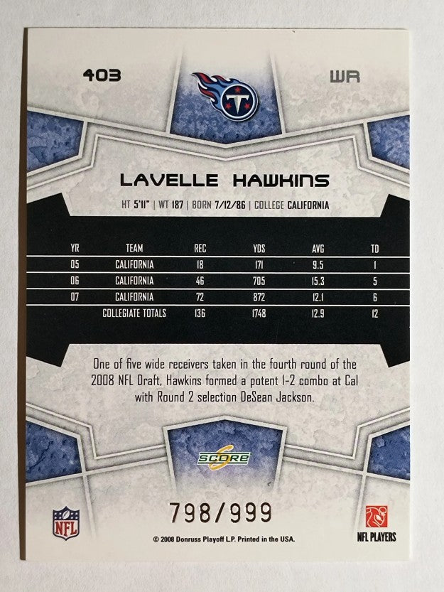 2008 Select #403 Lavelle Hawkins RC