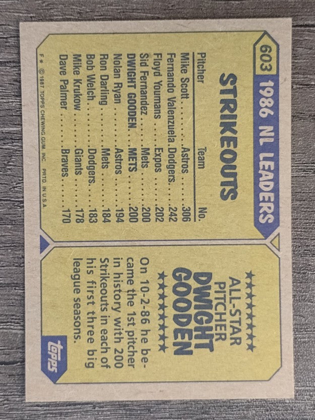 1987 Topps #603B Dwight Gooden AS TM