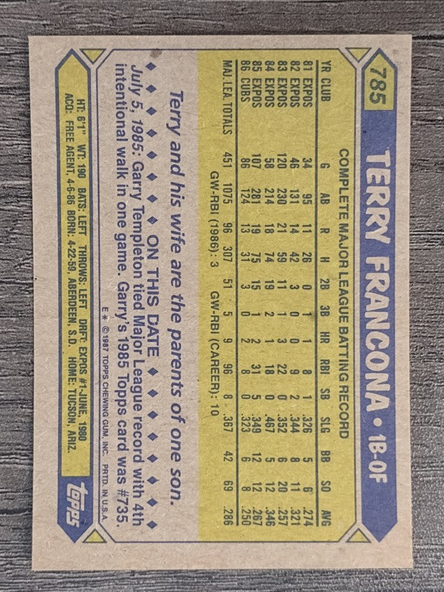 1987 Topps #785 Terry Francona