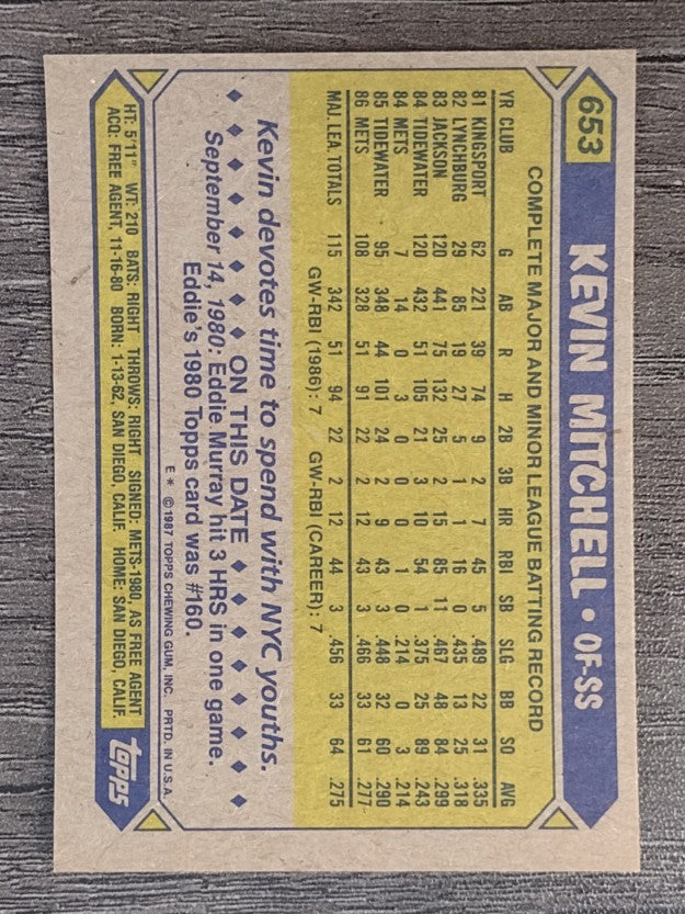 1987 Topps #653 Kevin Mitchell RC