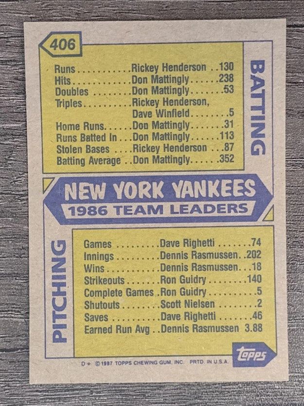 1987 Topps #406 Yankees TL/Rickey Henderson/Don Mattingly
