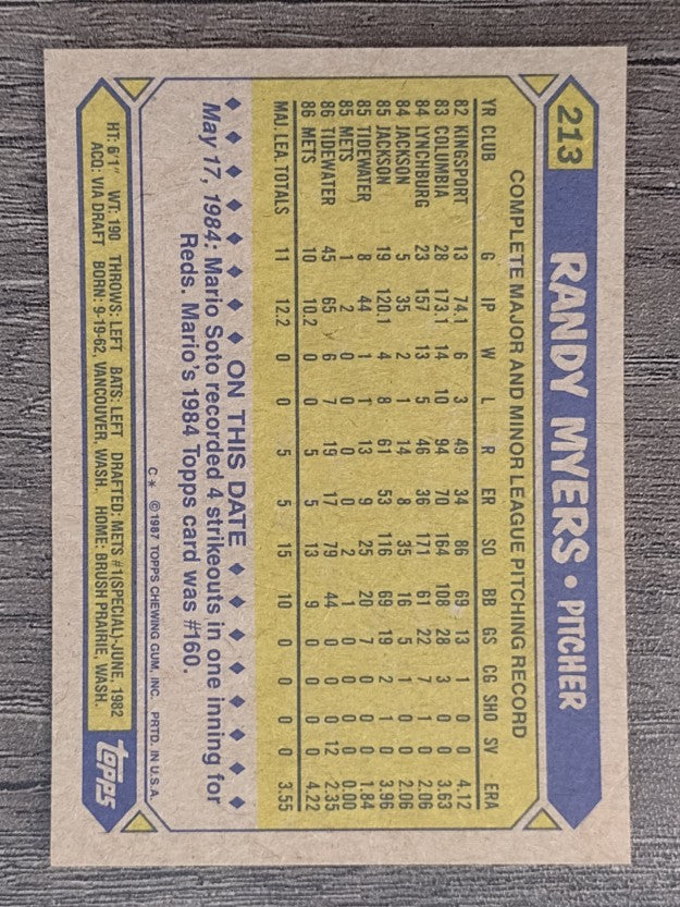 1987 Topps #213 Randy Myers RC