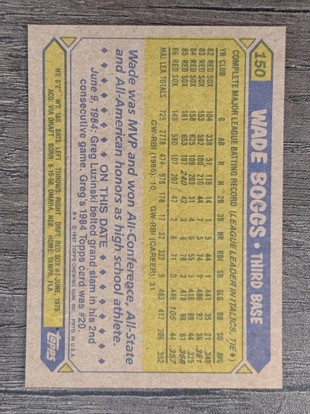 1987 Topps #150 Wade Boggs