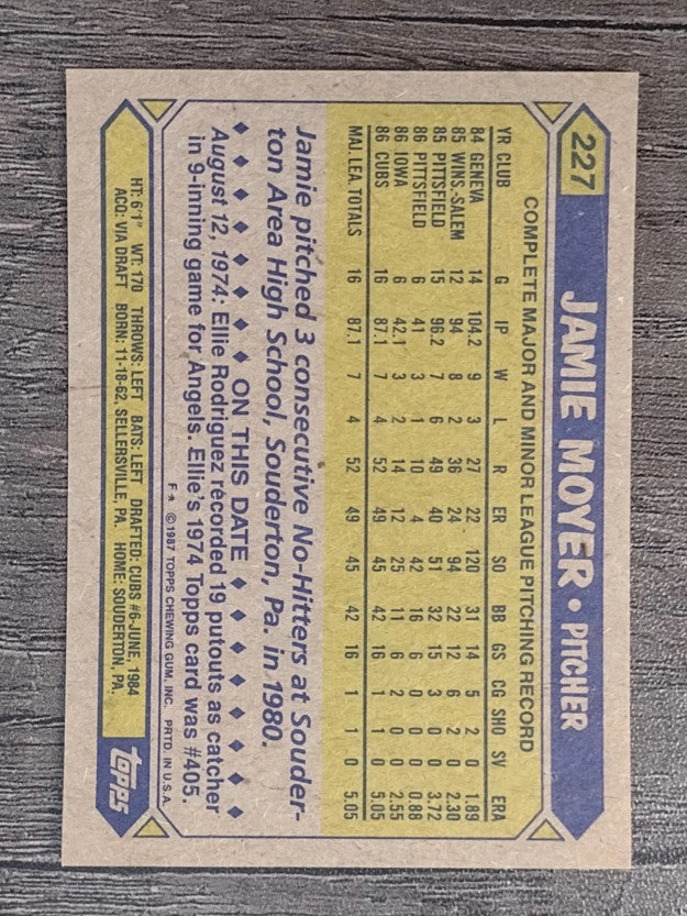 1987 Topps #227 Jamie Moyer RC