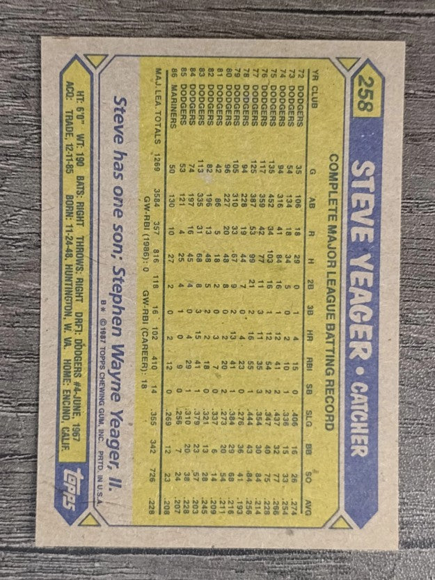 1987 Topps #258 Steve Yeager
