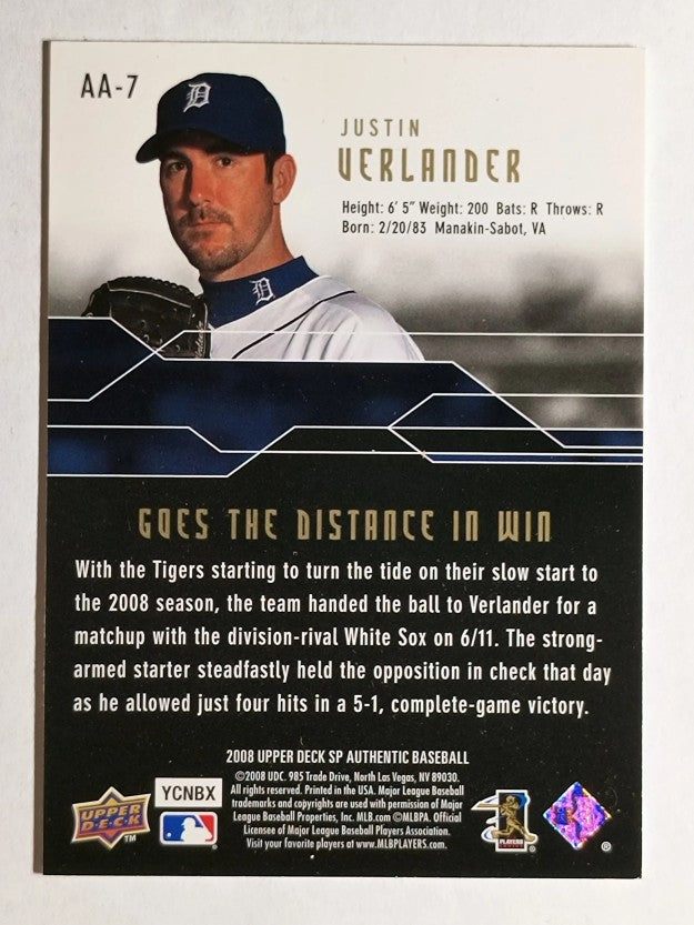 2008 SP Authentic Authentic Achievements #AA7 Justin Verlander