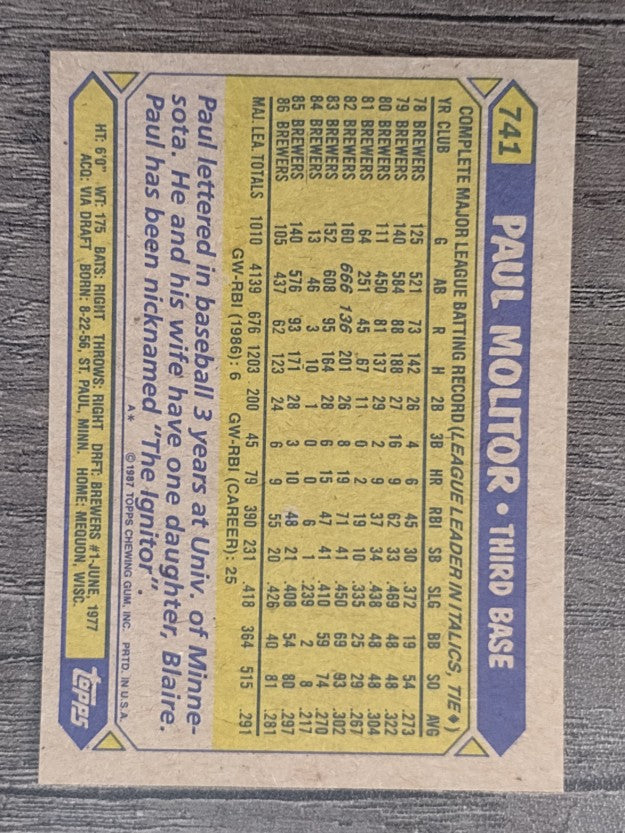 1987 Topps #741 Paul Molitor