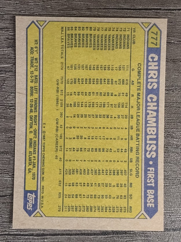 1987 Topps #777 Chris Chambliss