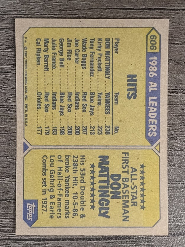 1987 Topps #606 Don Mattingly AS
