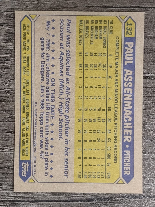1987 Topps #132 Paul Assenmacher
