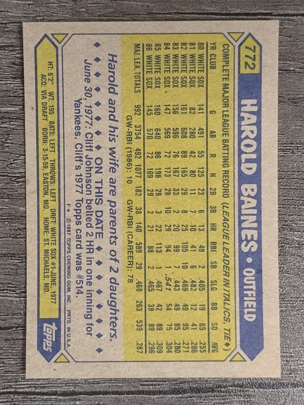 1987 Topps #772 Harold Baines