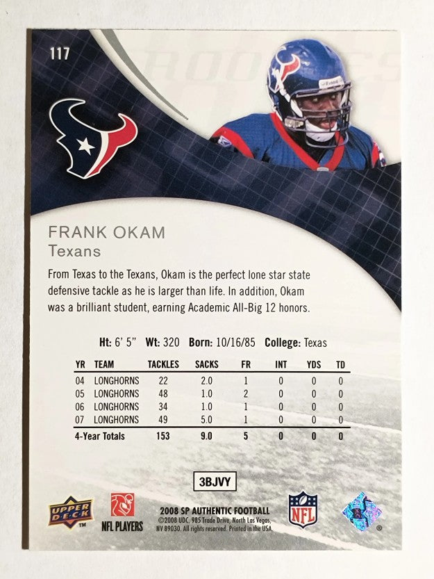 2008 SP Authentic Retail #117 Frank Okam RC