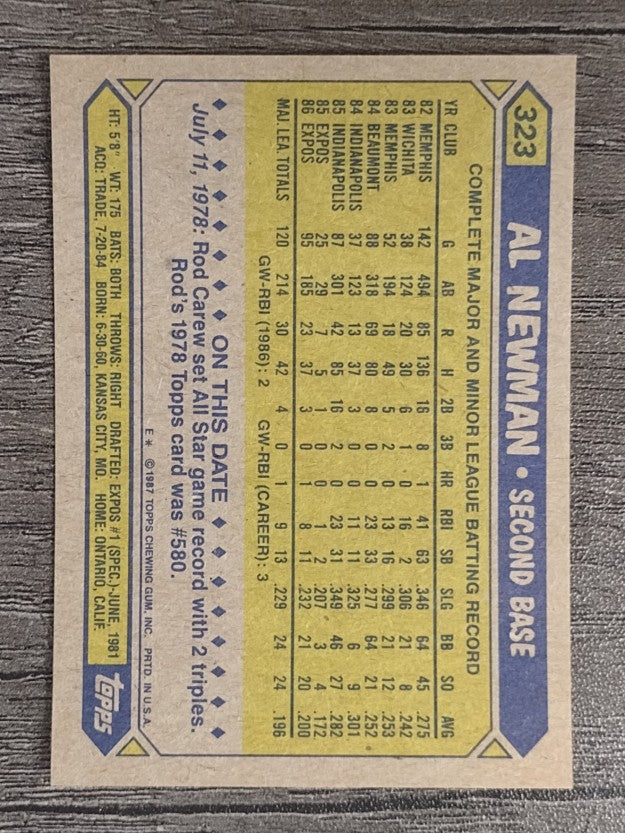 1987 Topps #323 Al Newman RC