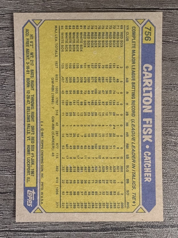 1987 Topps #756 Carlton Fisk