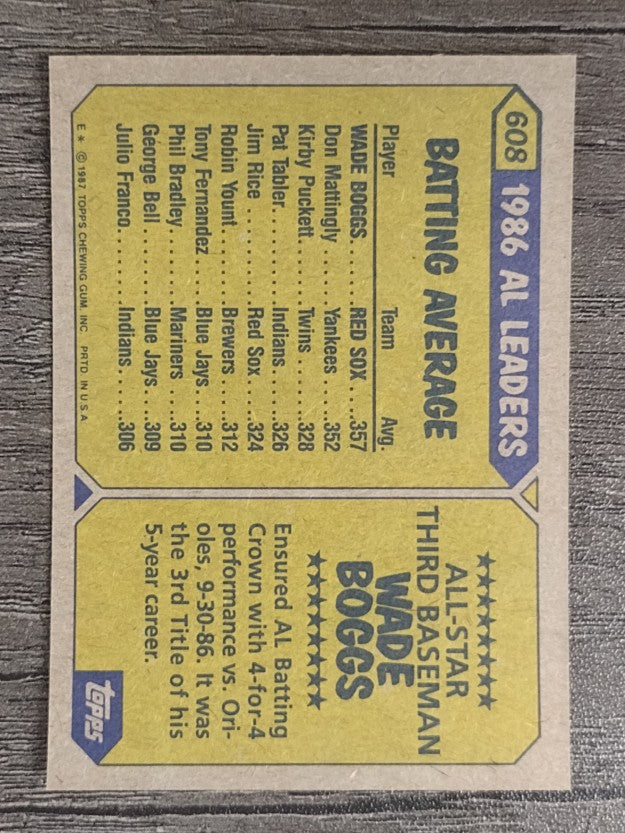 1987 Topps #608 Wade Boggs AS