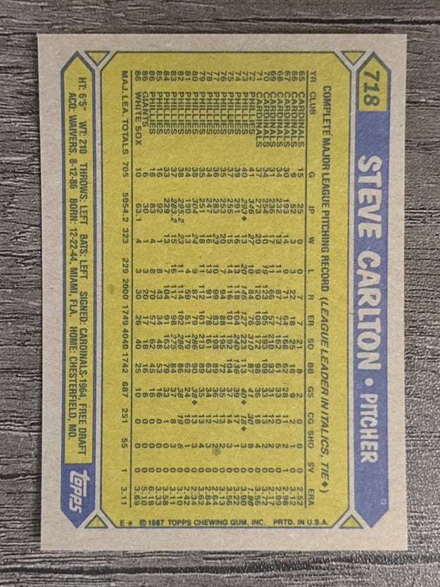 1987 Topps #718 Steve Carlton