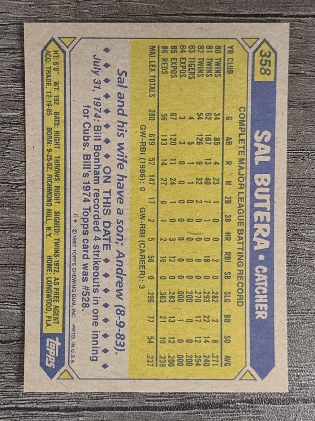 1987 Topps #358 Sal Butera