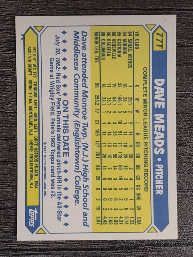 1987 Topps Traded #77T Dave Meads