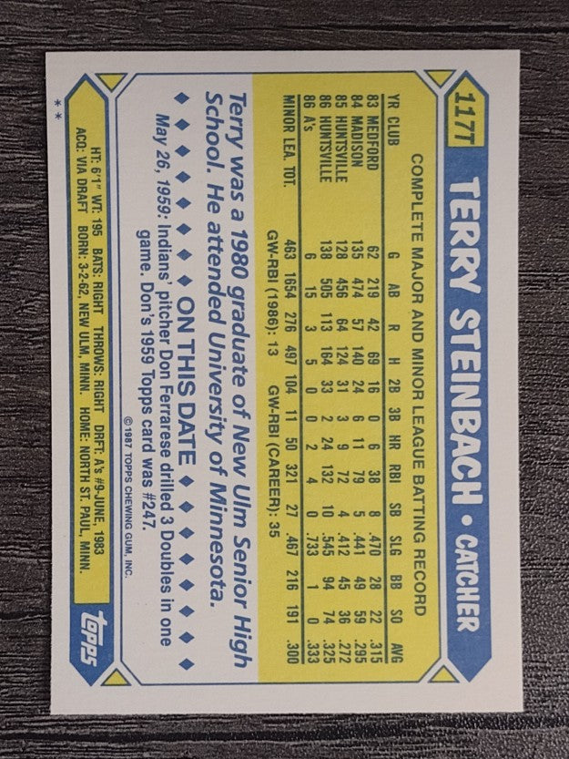 1987 Topps Traded #117T Terry Steinbach XRC