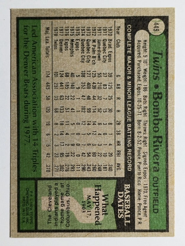 1979 Topps #449 Bombo Rivera (EX)