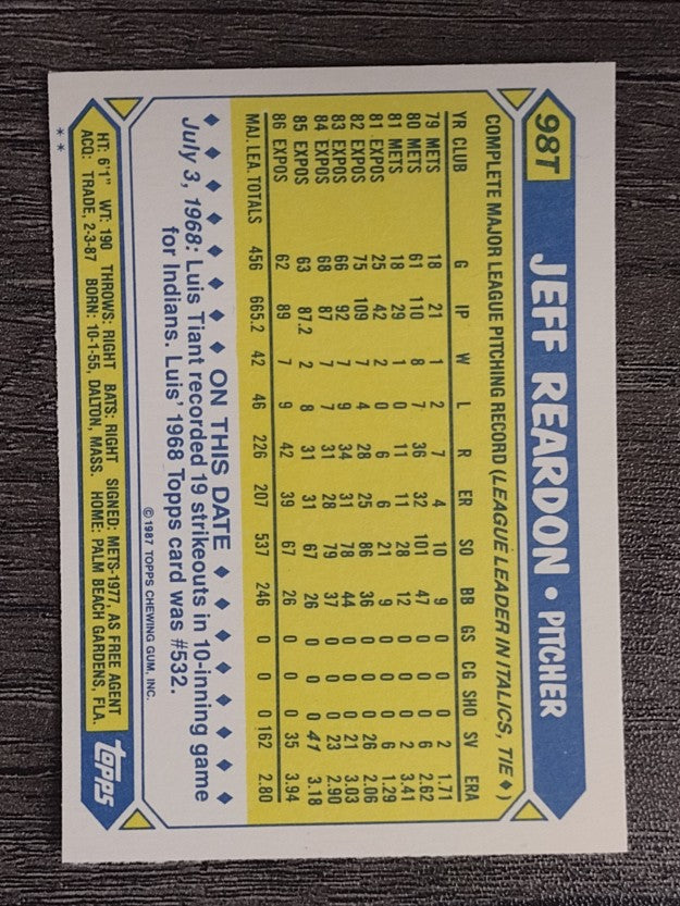 1987 Topps Traded #98T Jeff Reardon