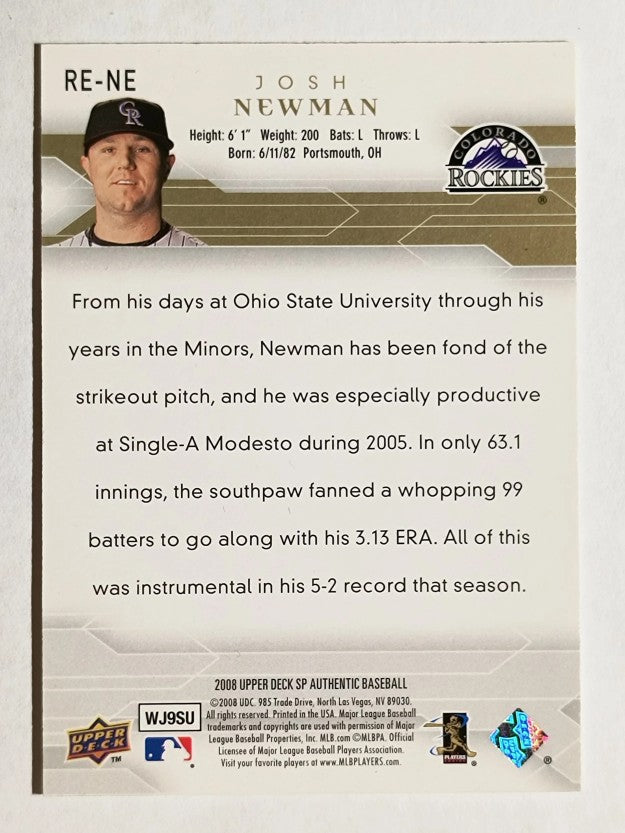 2008 SP Authentic Rookie Exclusives #NE Josh Newman