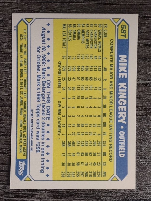 1987 Topps Traded #58T Mike Kingery