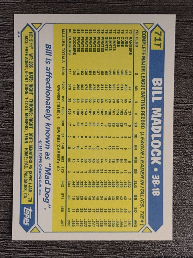 1987 Topps Traded #71T Bill Madlock