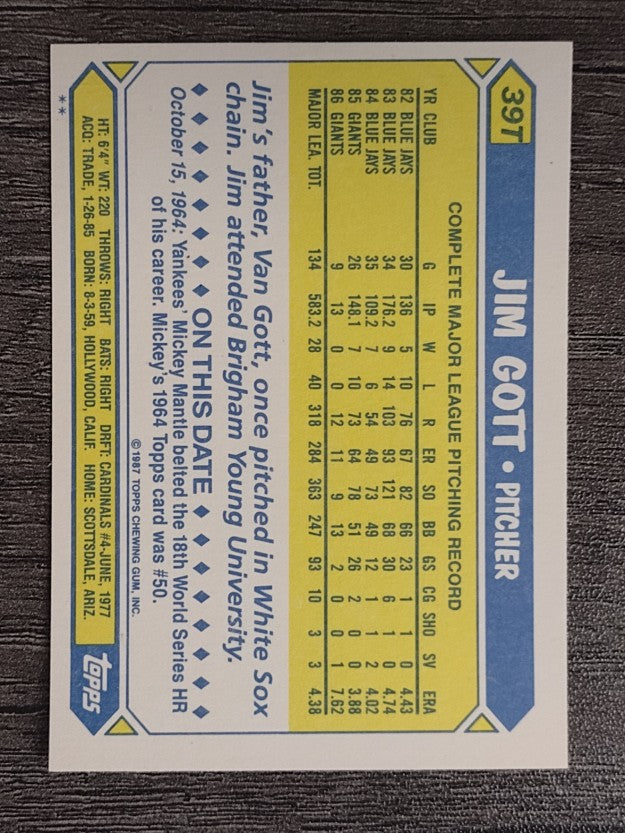1987 Topps Traded #39T Jim Gott