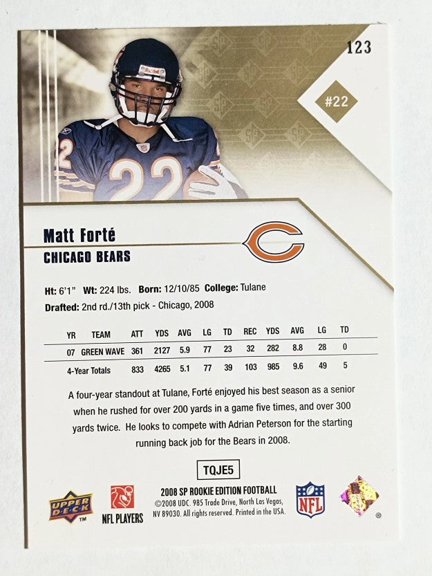 2008 SP Rookie Edition #123 Matt Forte RC