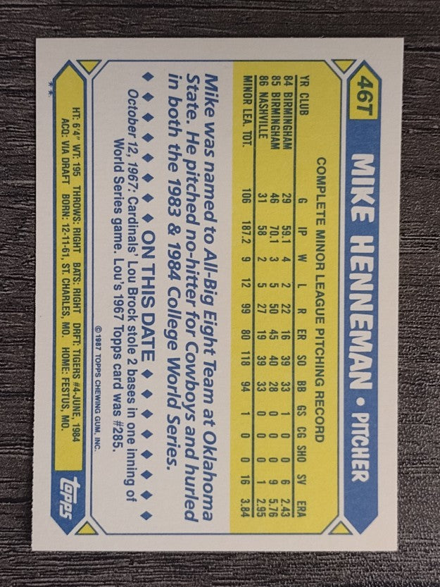 1987 Topps Traded #46T Mike Henneman XRC