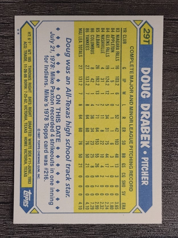 1987 Topps Traded #29T Doug Drabek