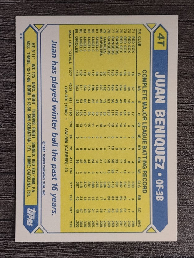1987 Topps Traded #4T Juan Beniquez