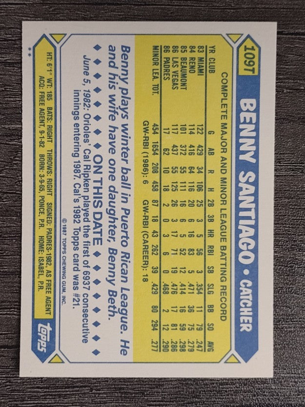 1987 Topps Traded #109T Benito Santiago