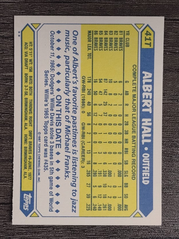 1987 Topps Traded #41T Albert Hall