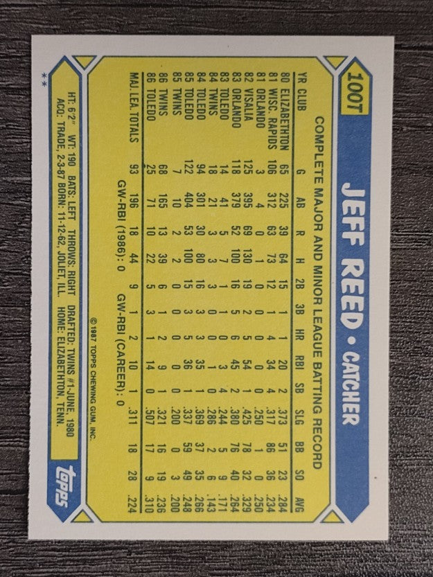 1987 Topps Traded #100T Jeff Reed