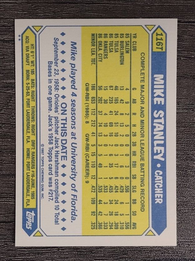 1987 Topps Traded #116T Mike Stanley XRC