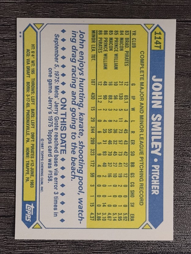 1987 Topps Traded #114T John Smiley XRC