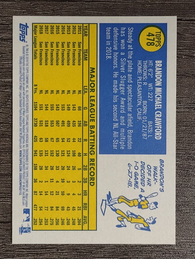 2019 Topps Heritage #478 Brandon Crawford SP