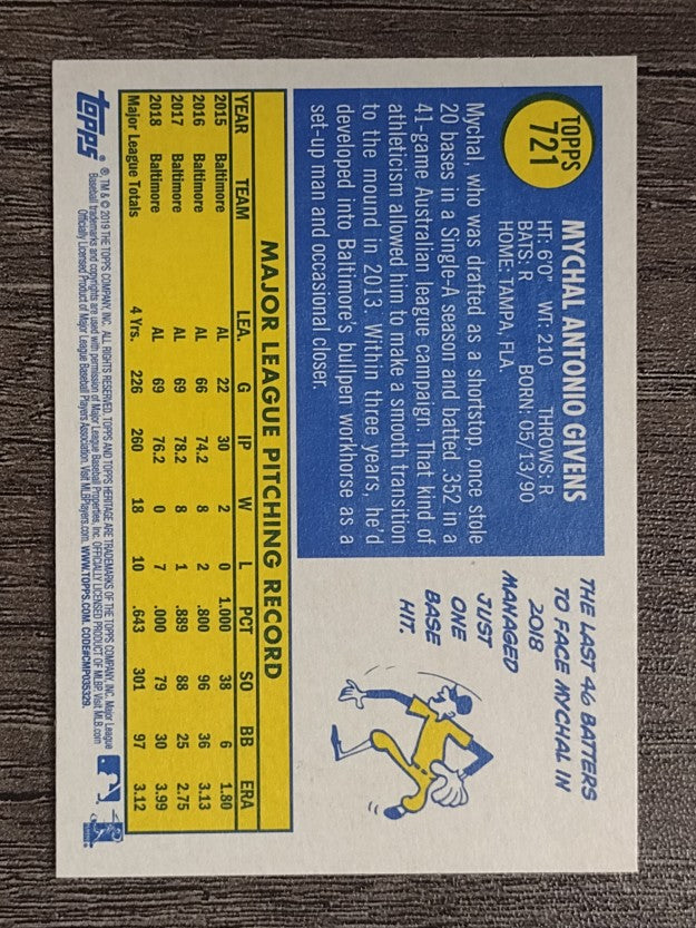 2019 Topps Heritage #721 Mychal Givens SP