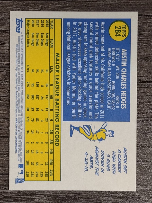 2019 Topps Heritage #284 Austin Hedges