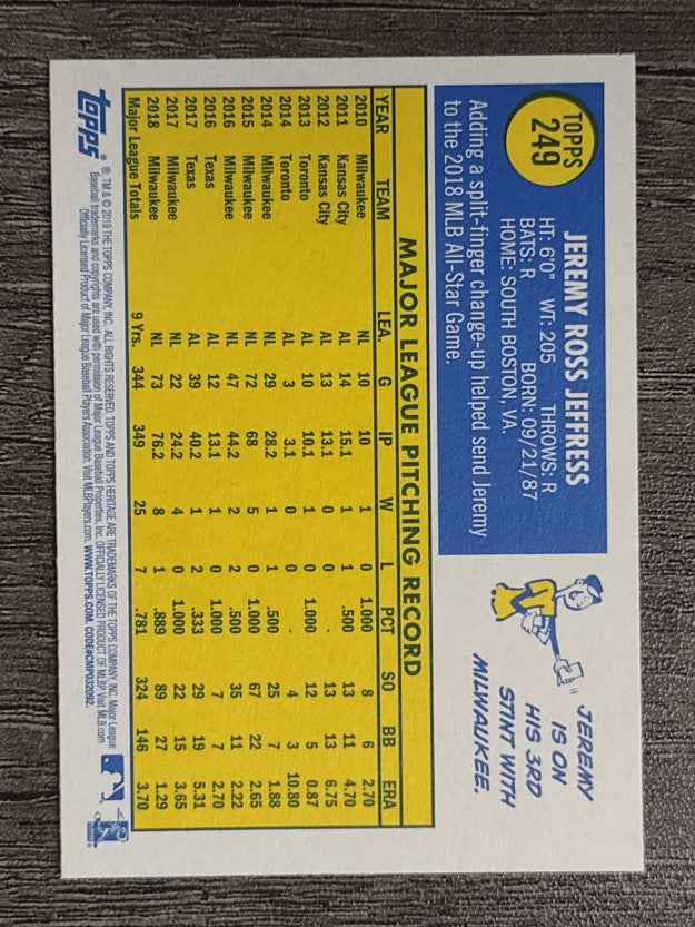 2019 Topps Heritage #249 Jeremy Jeffress