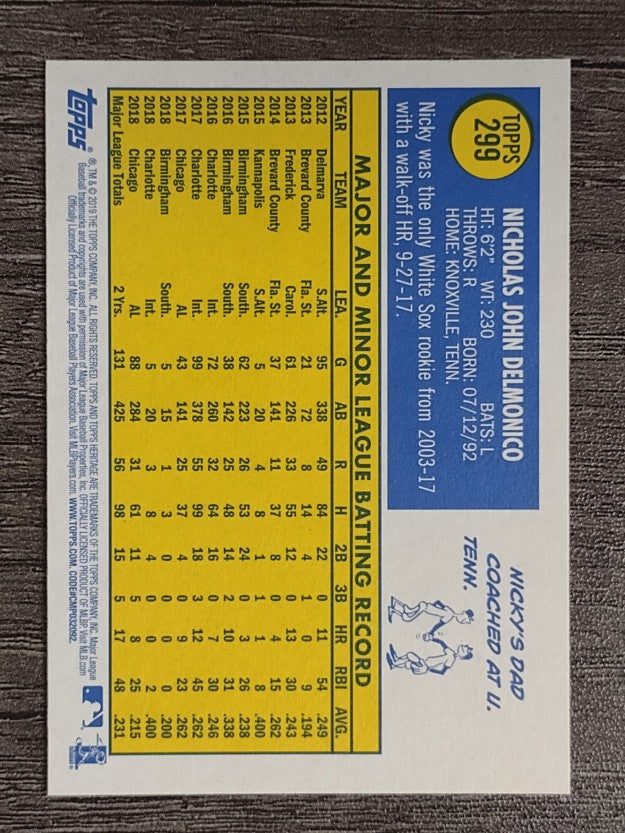 2019 Topps Heritage #299 Nicky Delmonico