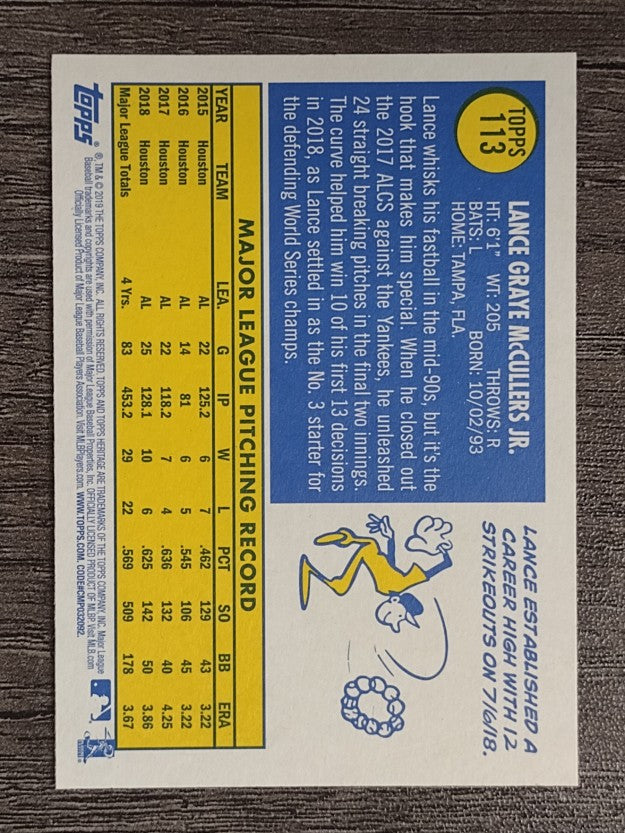 2019 Topps Heritage #113 Lance McCullers Jr.