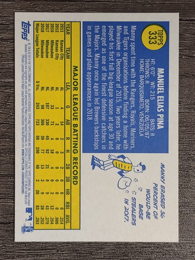 2019 Topps Heritage #333 Manny Pina