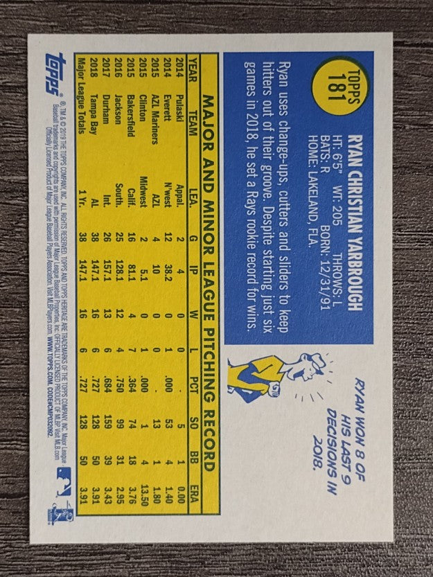 2019 Topps Heritage #181 Ryan Yarbrough