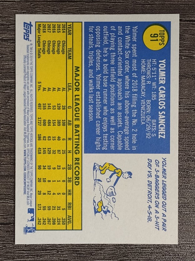 2019 Topps Heritage #91 Yolmer Sanchez