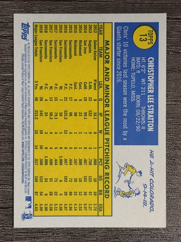 2019 Topps Heritage #13 Chris Stratton