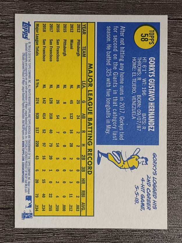 2019 Topps Heritage #58 Gorkys Hernandez